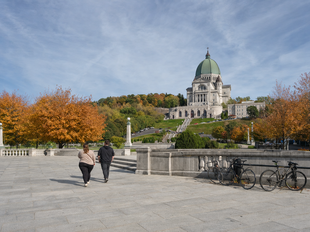 Le dôme de l'Oratoire Saint-Joseph domine l'esplanade de Montréal en automne